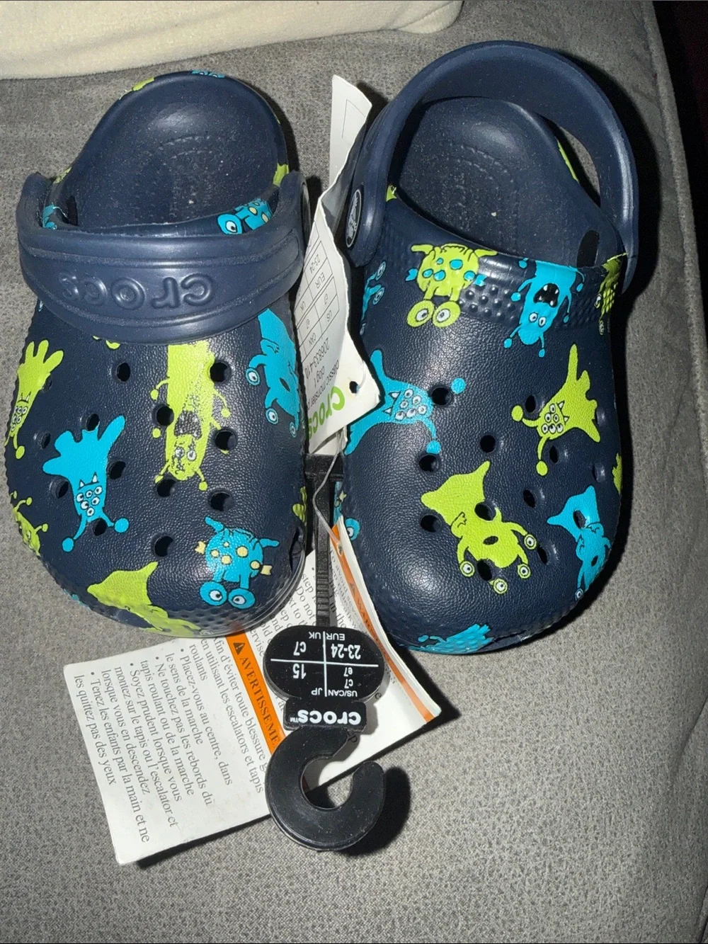 CROCS Navy Blue Kids Monster Print Water Clogs